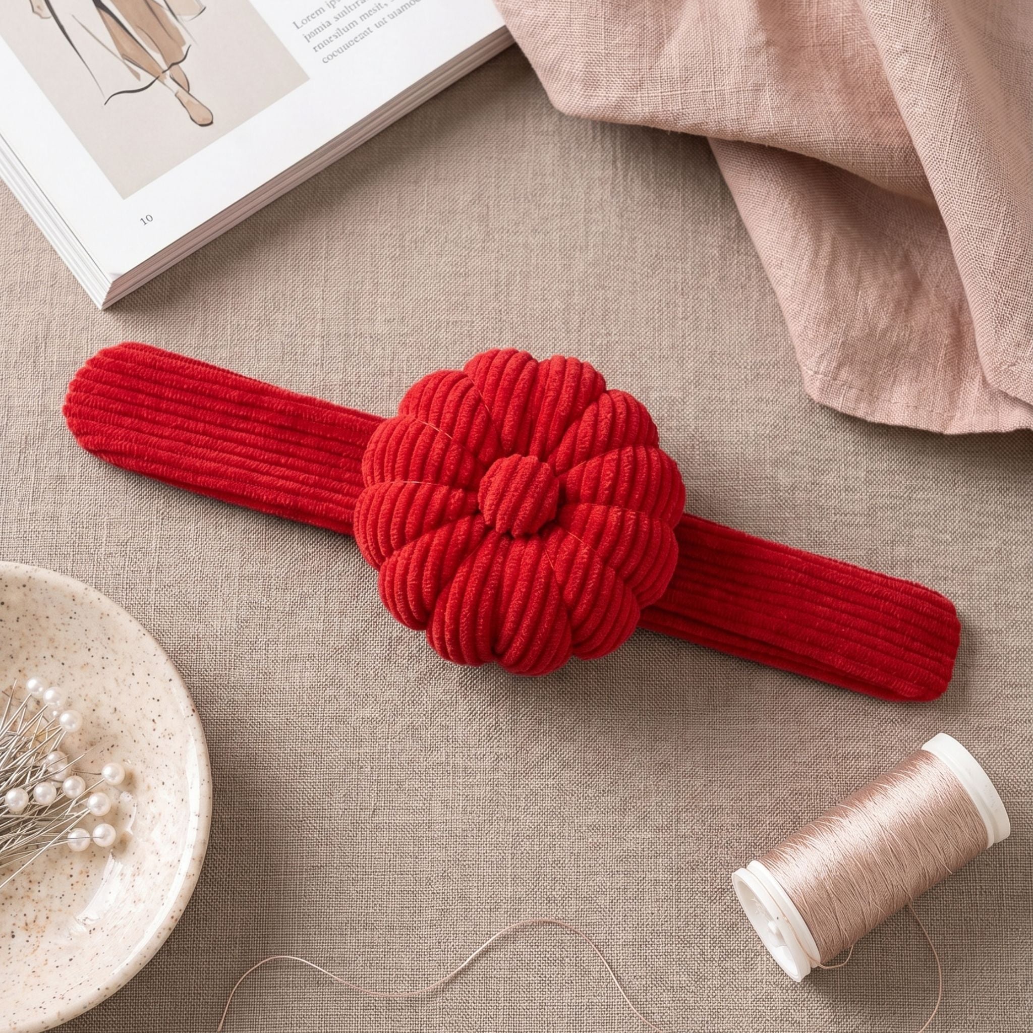 Corduroy Wrist Pin Cushion - Crimson Red