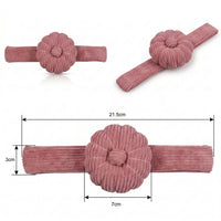 Dusty Rose Corduroy Pin Cushion with measurements on a white background