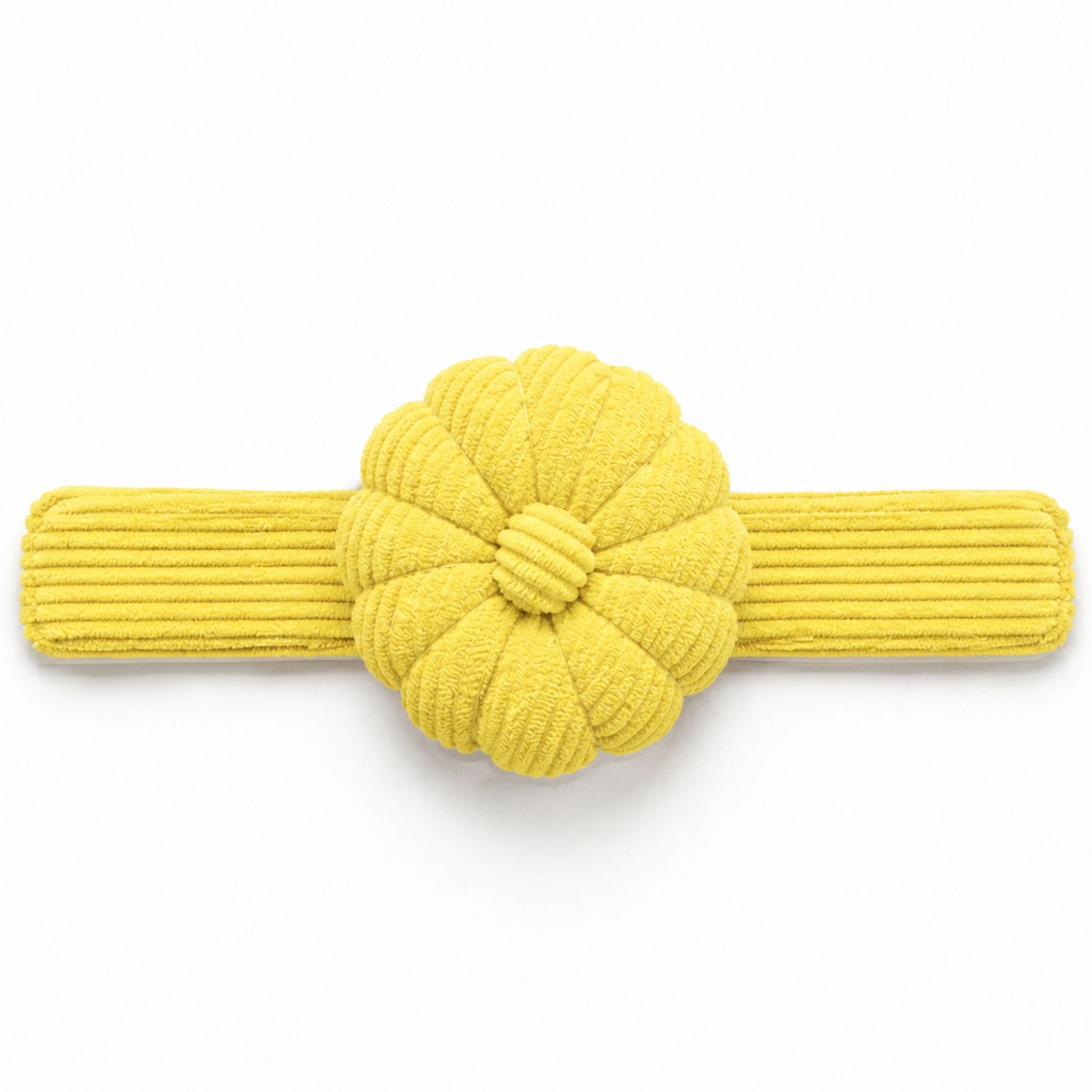 Yellow Limoncello colour corduroy pin cushion horizontal on a white background