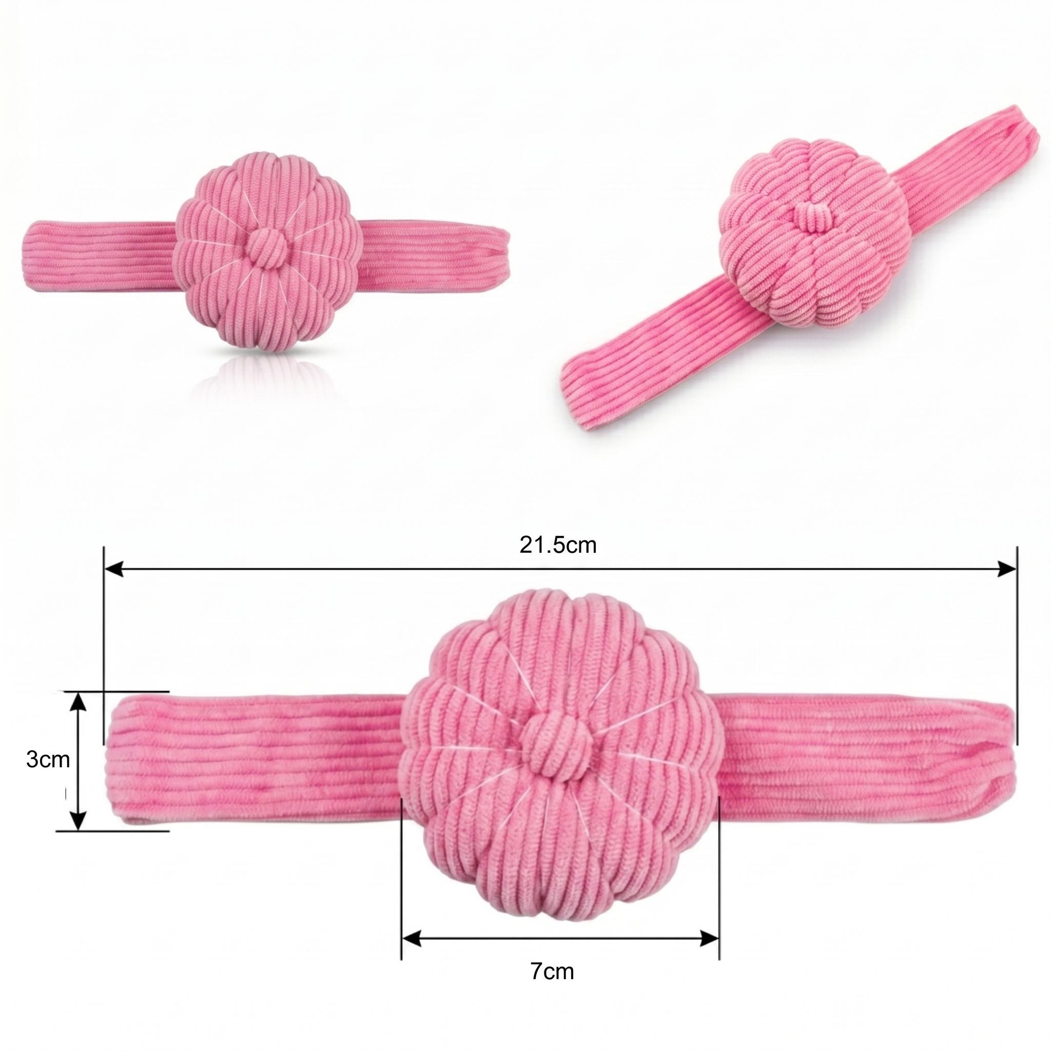 Peony Pink Corduroy Pin Cushion dimensions on white background