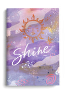 Saturnery Notebook in cosmic style featuring the word Shine and a hand-drawn sun graphic on a cosmic atmospheric watercolour background with purple hues.