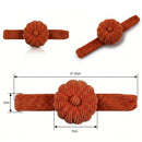 Terracotta Corduroy Pin Cushion with measurements on a white background