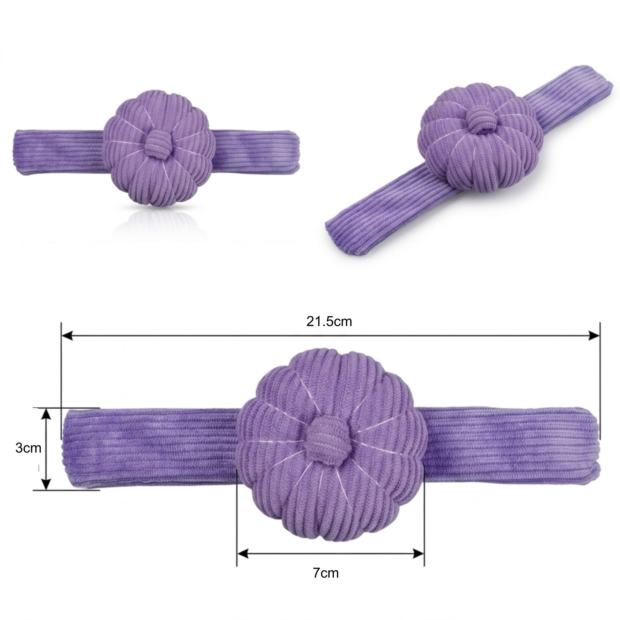 Wild Lilac Corduroy Pin Cushion with measurements on a white background